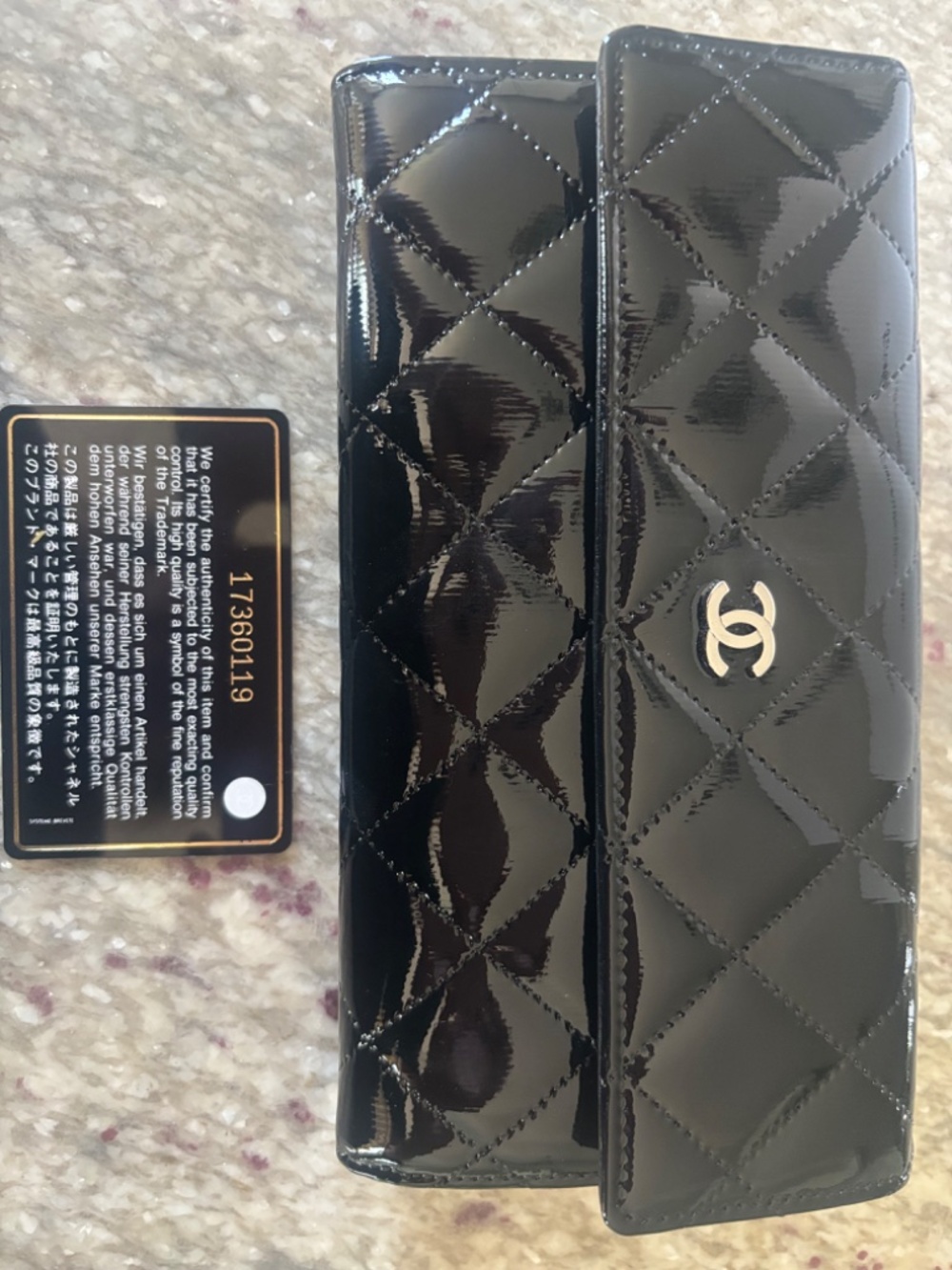 CHANEL Patent Leather Classic Flap Long Wallet Silver CC17 Auth - Picture 2 of 10
